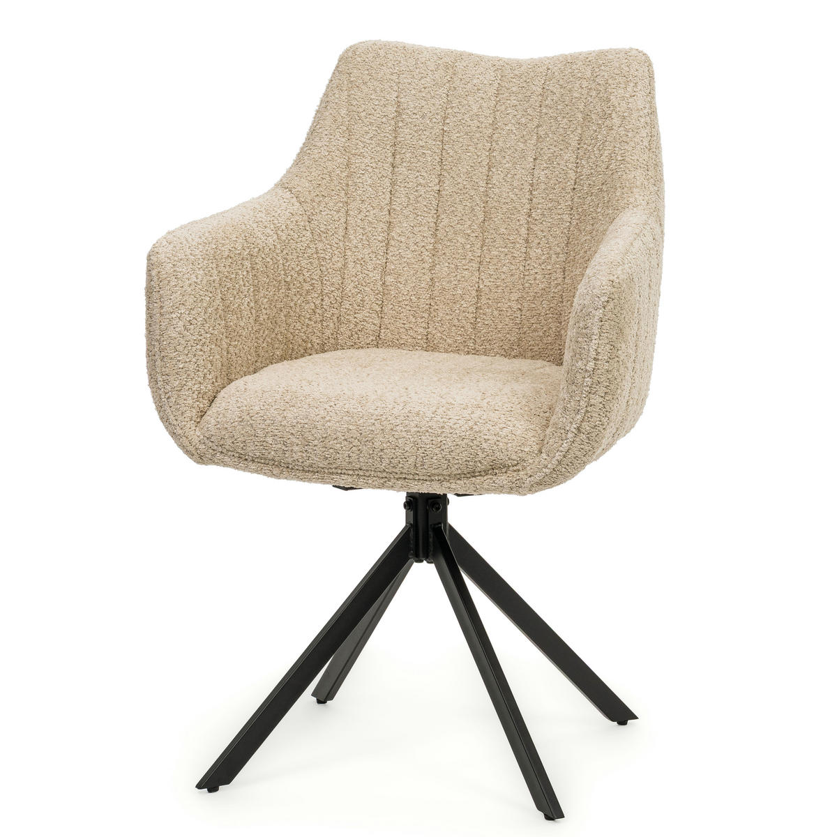 STUHL PIANO drehbar gepolsterter mit Steppung - hellbeige - Boucle - Beige/Schwarz, Textil/Metall (59/88/61cm) - NEW HOME