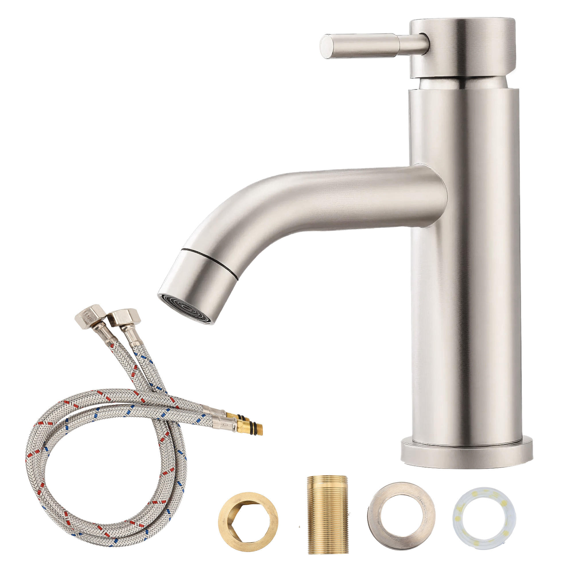 WASSERHAHN Bad Edelstahl, Waschbeckenarmatur Chrom mit Keramikkartusche, Einhebelmischer für Gäste-WC und Wohnmobil - Silberfarben, Metall (16/17.5/4.5cm)