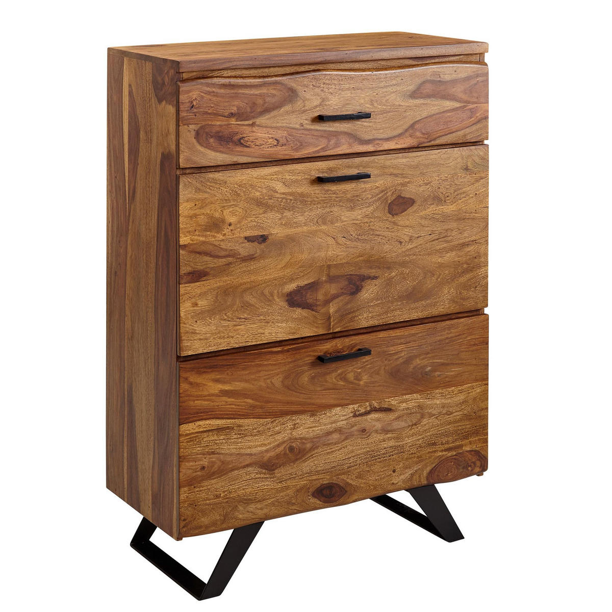 KOMMODE – Massivholz, 80x120x41,5 cm, Metallgestell, 3 Schubladen - Schwarz/Braun, Holz/Metall (80/120/42cm) - KADIMA DESIGN