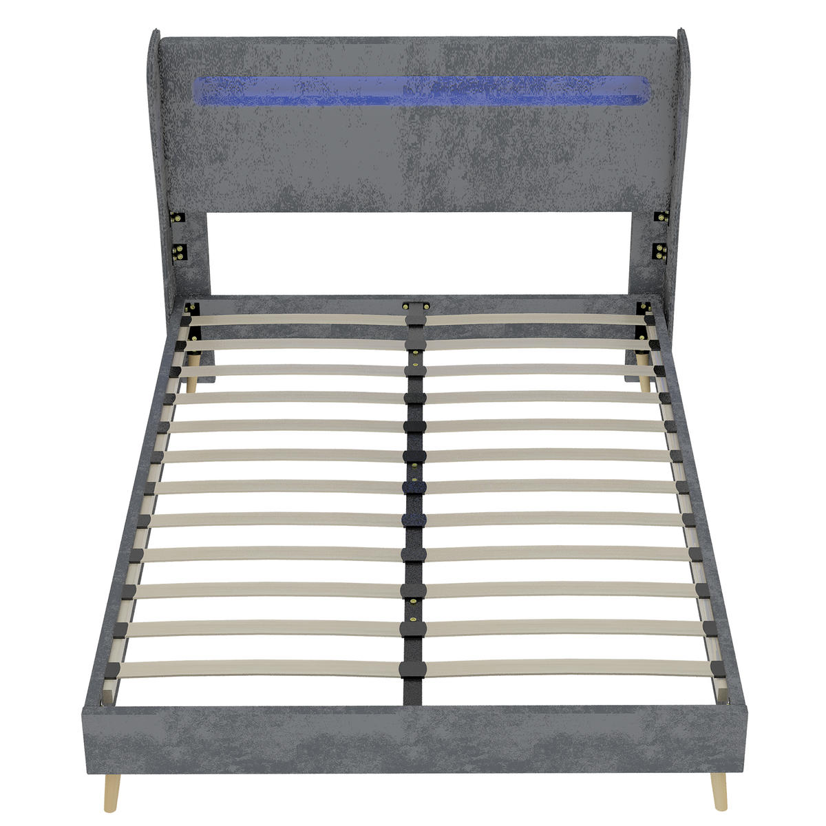 POLSTERBETT 140/200 cm DE-35471 mit LED-Kopfteil Grau - Grau, Metall (140/200cm) - ComfortXL