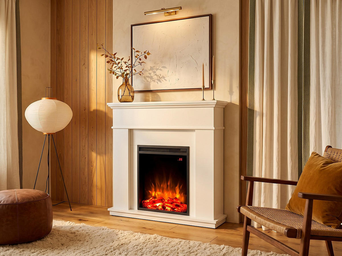 KAMIN - 98 x 24 - glas - weiß Vesuvia - Weiß, Glas (98/102.5/24cm) - Vente-Unique