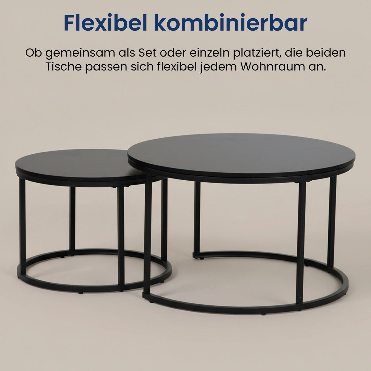COUCHTISCH 2er Set rund schwarz - Schwarz, Holzwerkstoff (70/70/42.5cm) - Home Collective