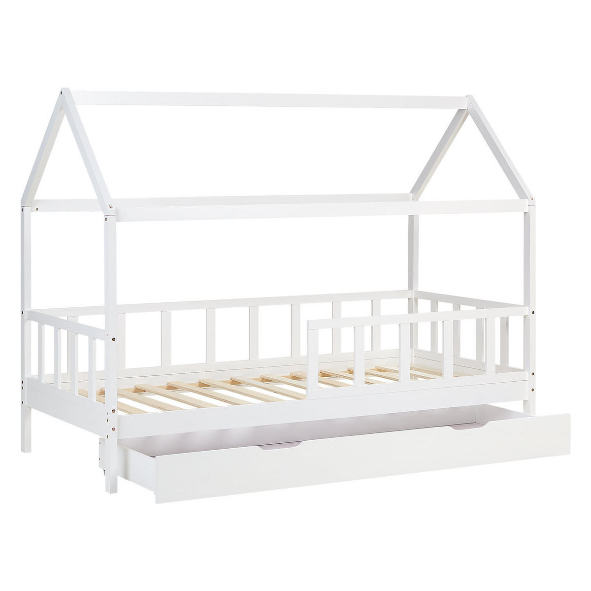 HAUSBETT 90/200 mit Rausfallschutz Weiß - Weiß, Holz (207/158/96cm) - Homestyle4u