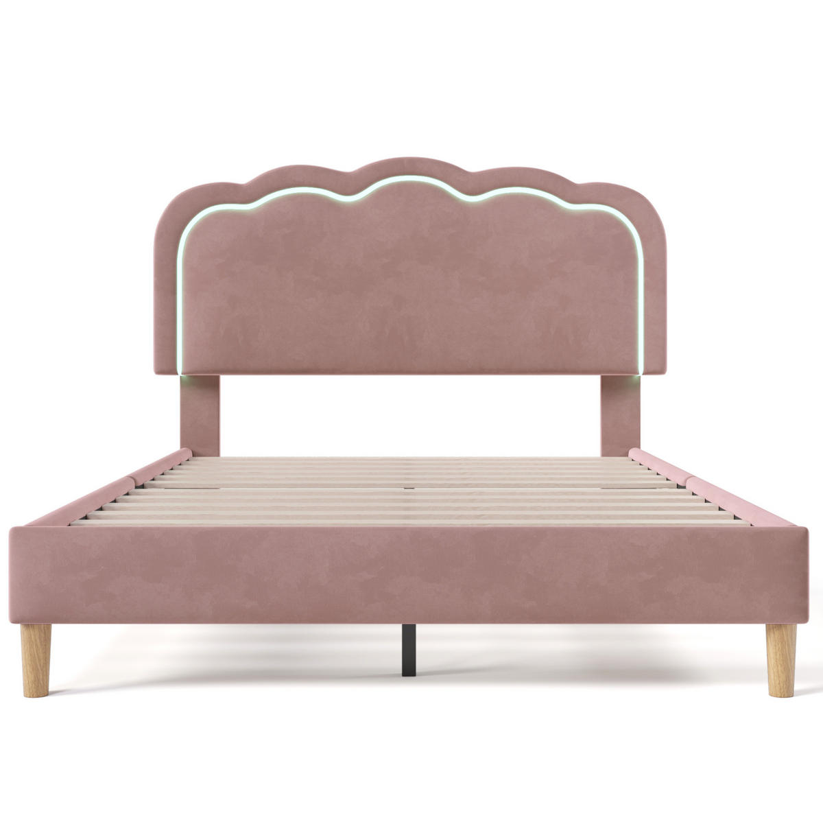 POLSTERBETT aus Samt 140x200 cm Rosa mit LED-Beleuchtung und verstellbarem Kopfteil - Rosa, Textil (140/200cm) - IVMEU