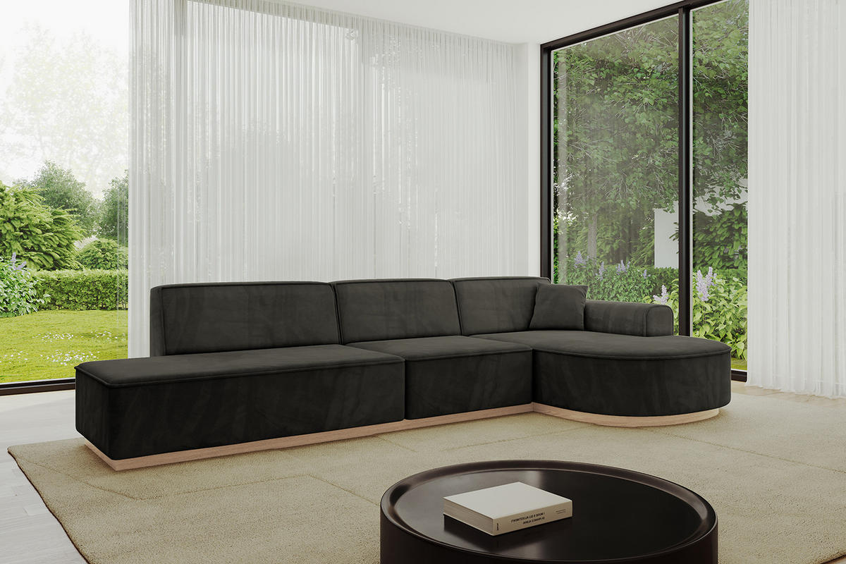 ECKSOFA Ottomane Rechts ARRIO-L2 - 328x171x83 cm Schwarz - Schwarz, Holzwerkstoff/Textil (328/171cm) - ALTDECOR
