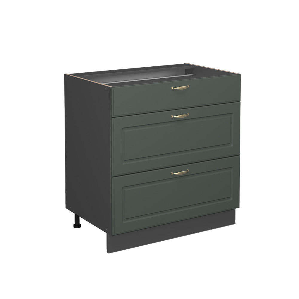KÜCHENUNTERSCHRANK Fame-Line Grün-Gold Landhaus 80 cm mit 3 Schubladen ohne AP - Anthrazit/Grün, Holzwerkstoff (80/82/51.6cm) - Vicco