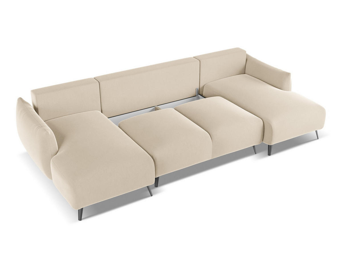 WOHNLANDSCHAFT Samt Stoff Beige - Beige/Creme, Textil/Metall (317/86/162cm) - Makamii
