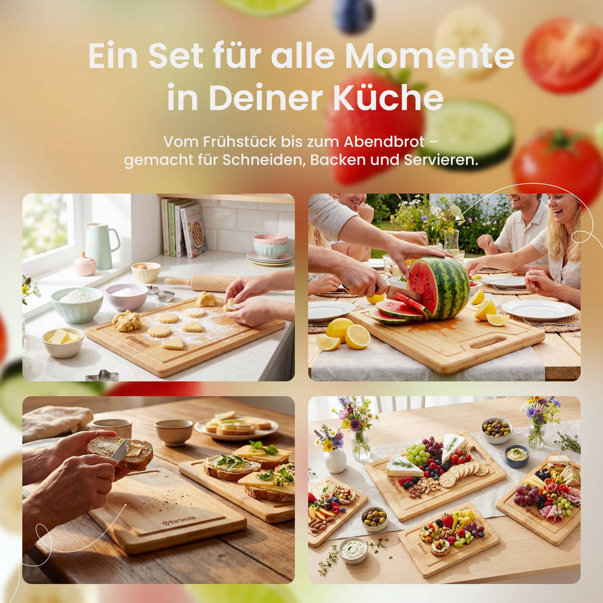 SCHNEIDEBRETT 4er Set Holz Natura - Eukalyptusholzfarben, Holz (15/23cm) - CLP