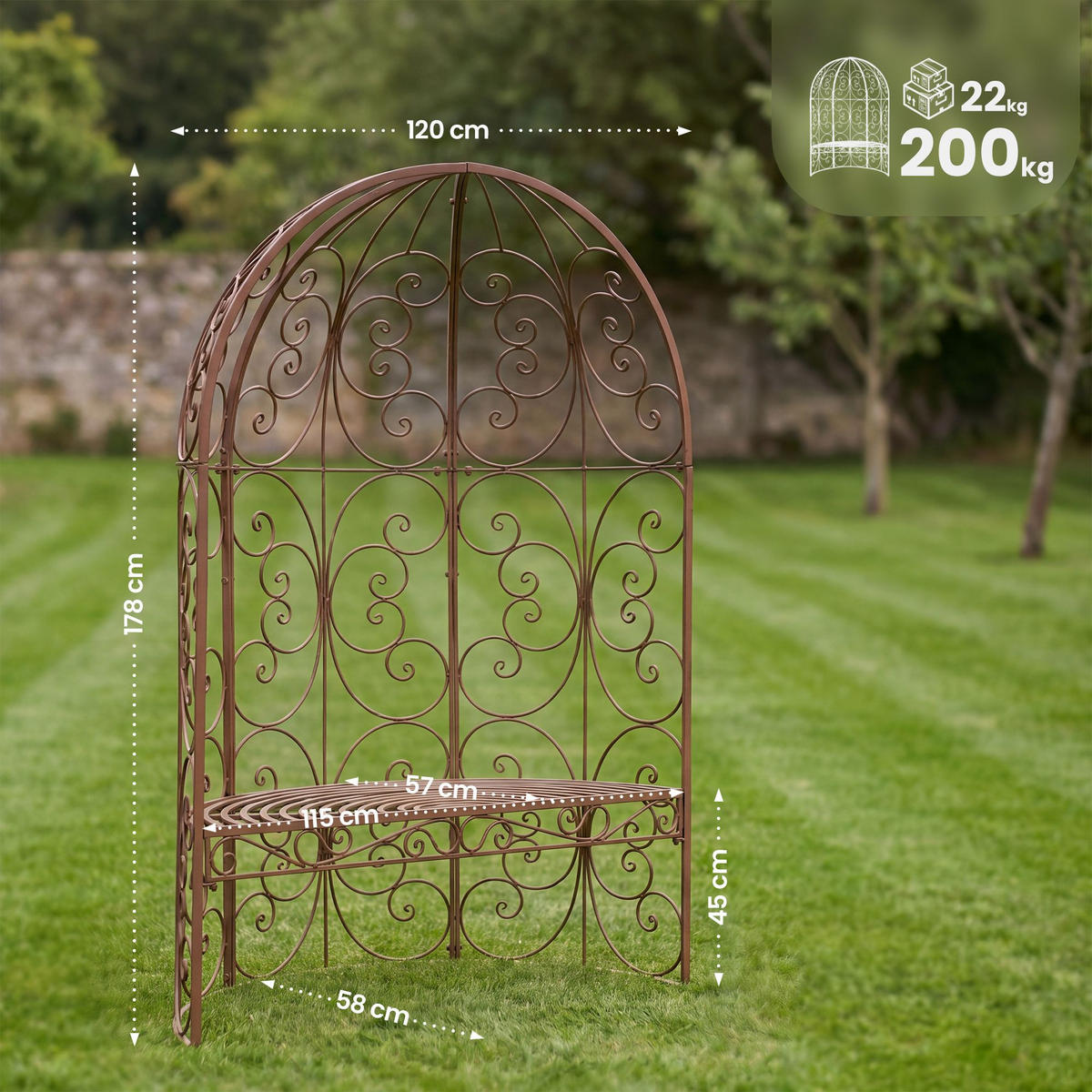 PAVILLON 120/58/178 cm Metall Antik Braun - Braun, Metall (120/178/58cm) - CLP