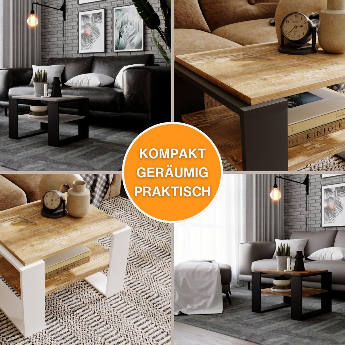 COUCHTISCH Holzwerkstoff rechteckig stabil Grau 44/54/63cm - Schwarz/Grau, Holzwerkstoff (54/63/44cm) - CraftPAK