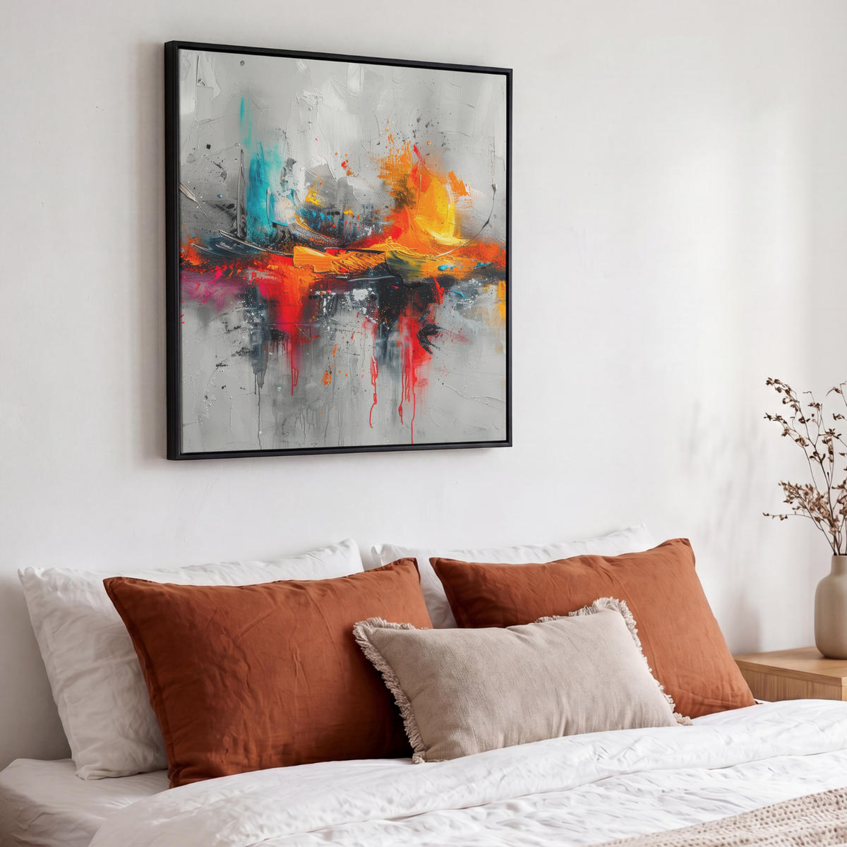 LEINWAND Bilder mit Rahmen - Moderne Kunst - Orange - Grau - Abstrakt - 50x50 - Hellgrau, Textil (50/50cm) - MuchoWow