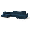 WOHNLANDSCHAFT RUBANO L-S Blau Velours-Stoff mit Schlaffunktion - Blau, Holz (339/89/190cm) - MASSENO