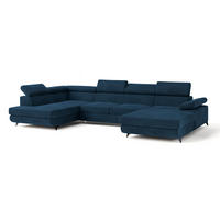 WOHNLANDSCHAFT RUBANO L-S Blau Velours-Stoff mit Schlaffunktion - Blau, Holz (339/89/190cm) - MASSENO