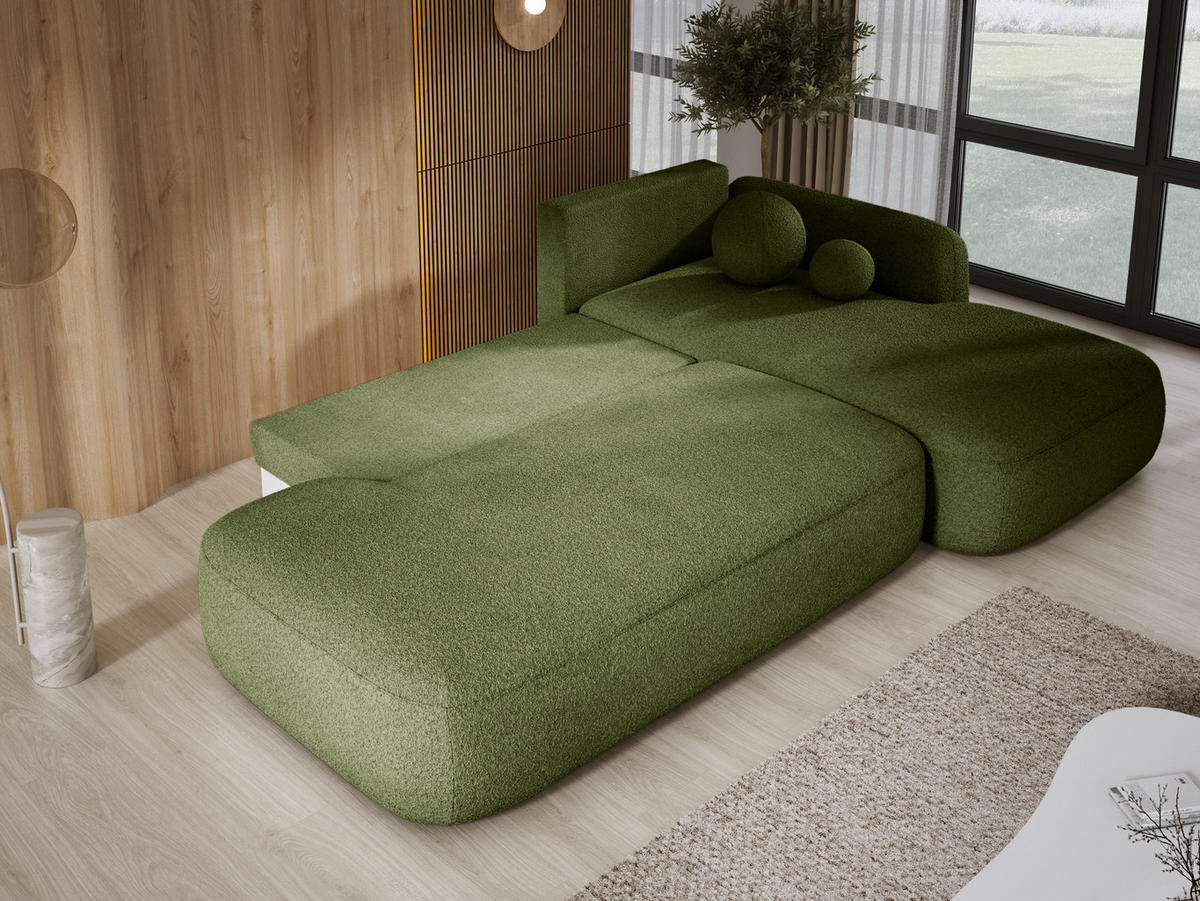 ECKSOFA BABU mit Schlaffunktion, Moderne Polsterecke für Wohnzimmer, funktionales Schlafsofa im Stoff NOW OR NEVER, 300x105x60cm rechte, orange​ - Orange, Holz/Textil (300/190cm) - DomoHome
