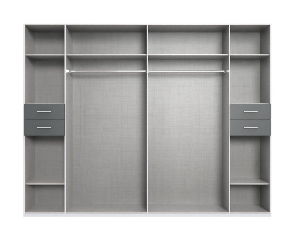 DREHTÜRENSCHRANK Kleiderschrank B273/H210/T58 cm Schubkästen & Passepartout & 2 Spiegeltüren, Weiß mit Absetzungen in Grafit, Griffe schwarz / 22578 - Schwarz/Graphitfarben, Holzwerkstoff/Kunststoff (273/210/58cm) - luma-home