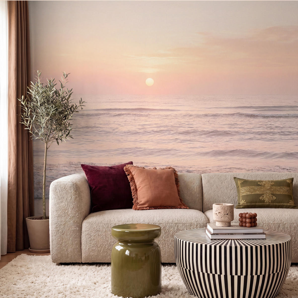 TAPETE - Sonne - Strand - Rosa - 260x220 cm - Hellrosa, Papier (260/220cm) - OnlyWow