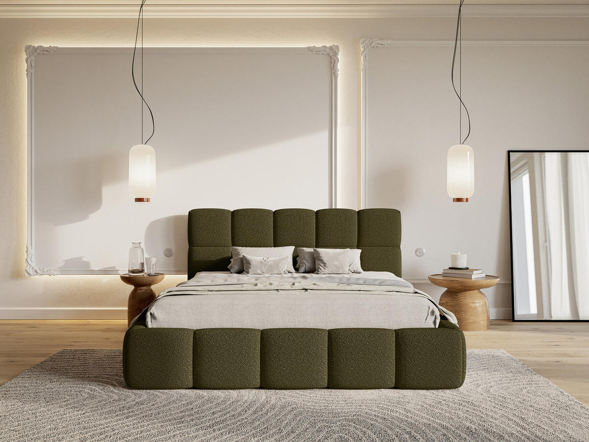 POLSTERBETT Cloudy Olivgrün Boucle mit Bettkasten 180 cm - Olivgrün, Textil (180/200cm) - Selsey