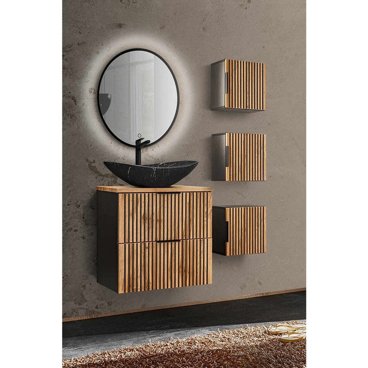 BADMÖBEL-SET 5-TLG. Xanten-56 - Braun, Holzwerkstoff (112/200/47cm) - Lomado