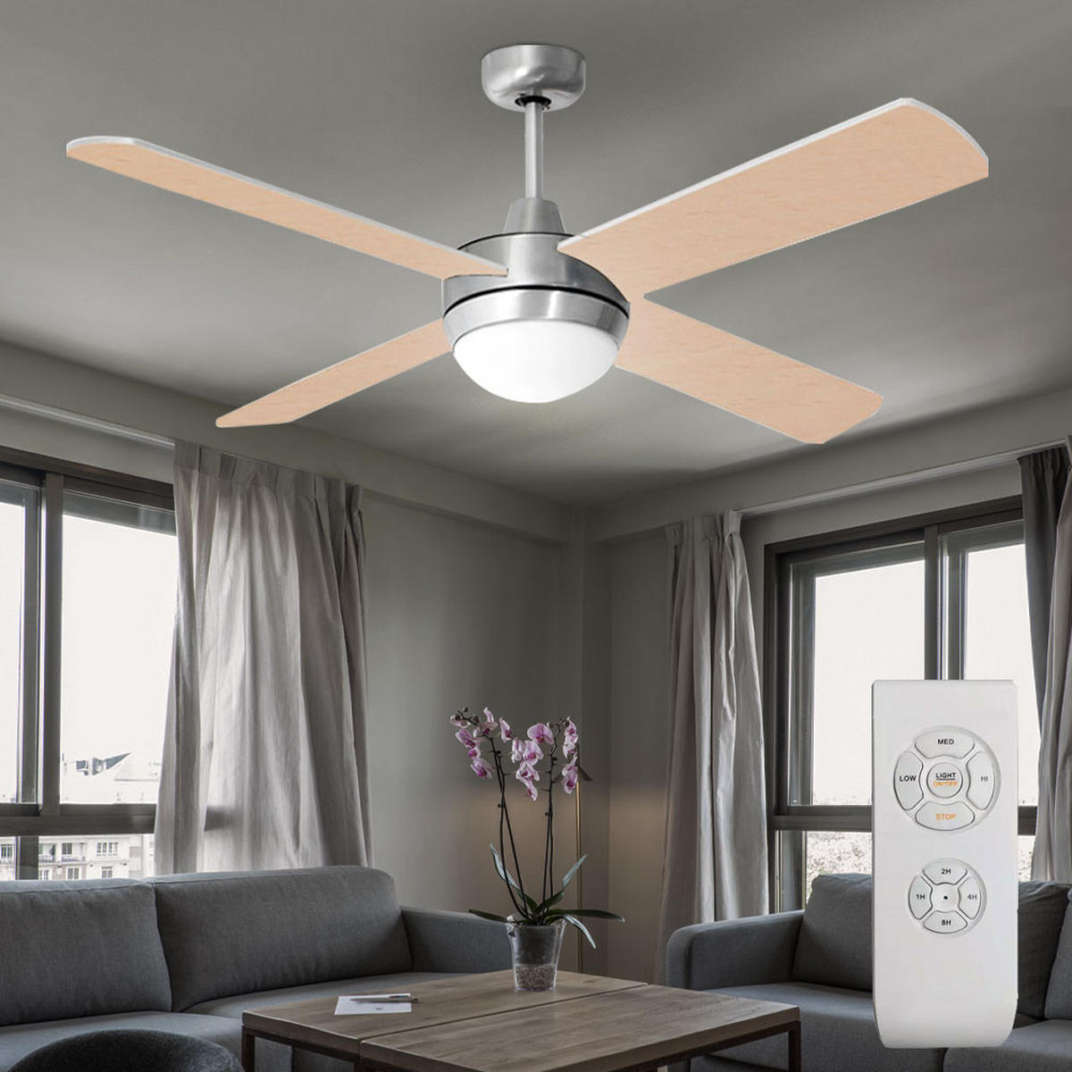 LED DECKENLEUCHTE Ventilator Silber Sperrholz - Silberfarben, Kunststoff (132/132/41cm)