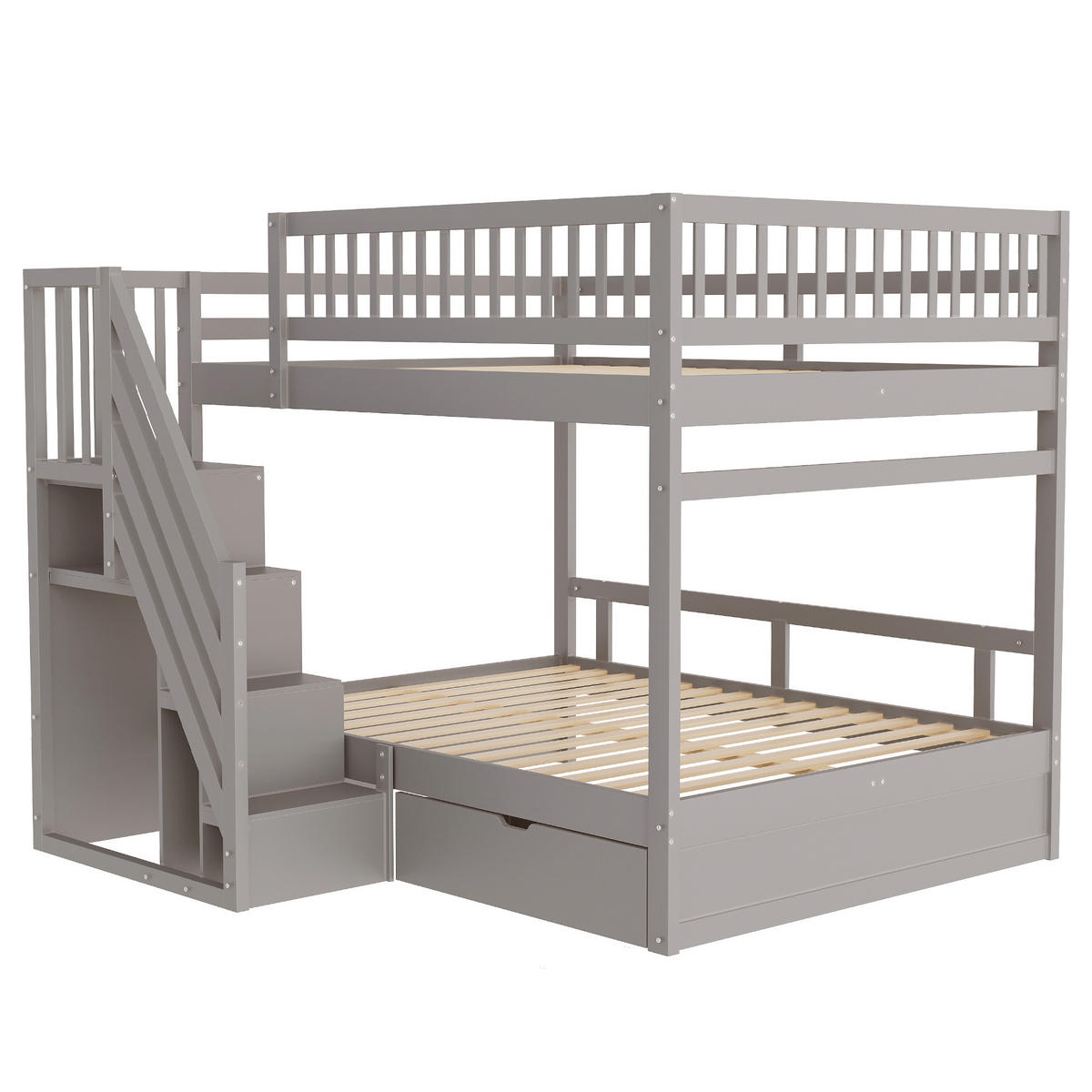 HOCHBETT 140/200 mit Sicherheitsgitter und Stauraumleiter in Grau - Grau, Holz (140/200cm) - EVRYAE
