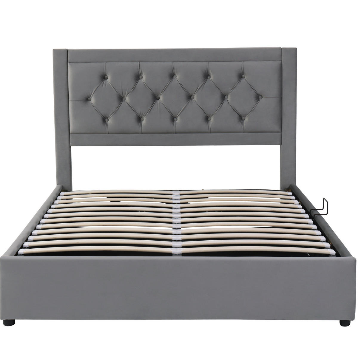 POLSTERBETT aus Samt & Stahl 140x200 cm in Grau mit Stauraum - Grau, Metall (140/200cm) - Modfu