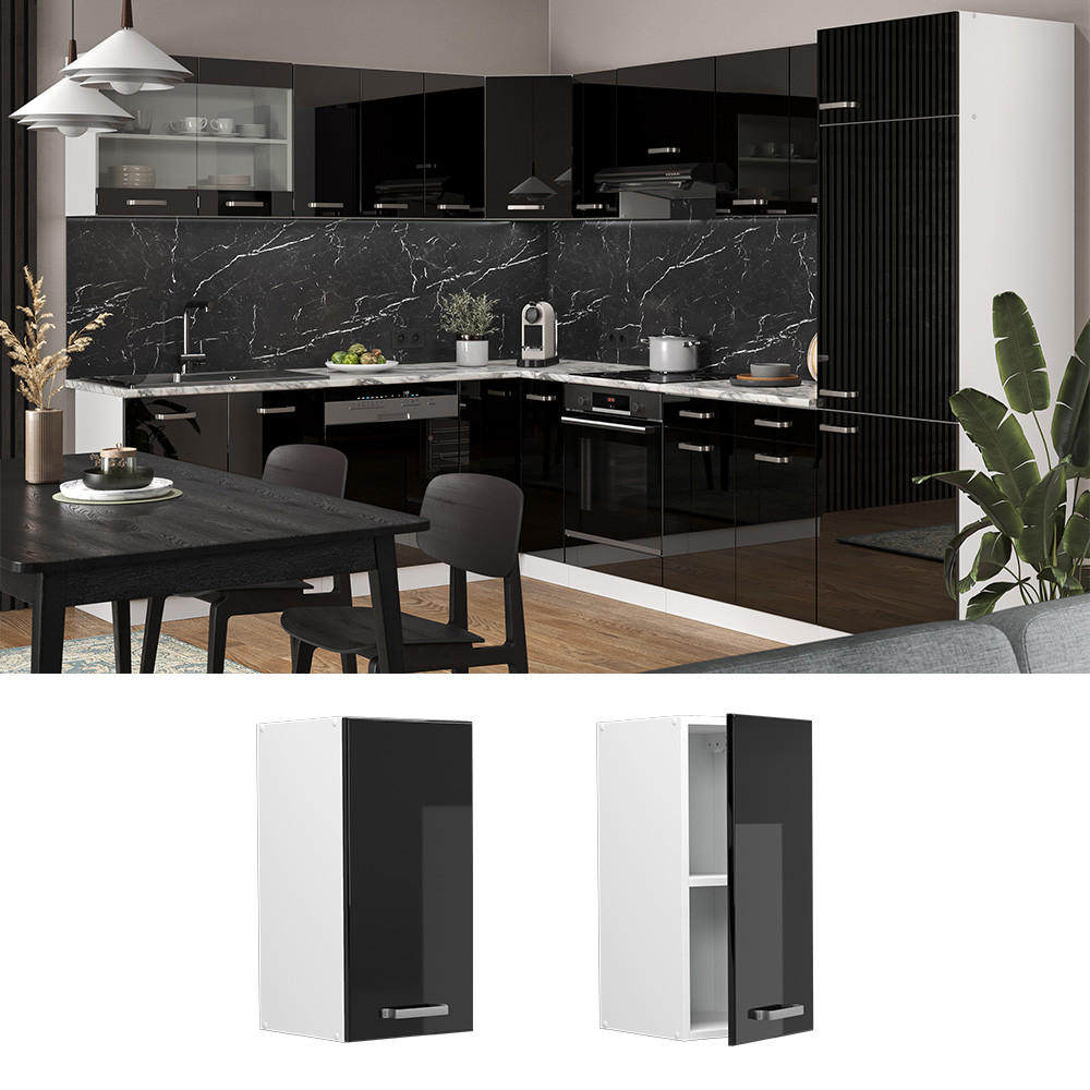 HÄNGESCHRANK R-Line Schwarz Hochglanz 30 cm - Schwarz Hochglanz/Schwarz, Holzwerkstoff (30/60/31cm) - Vicco