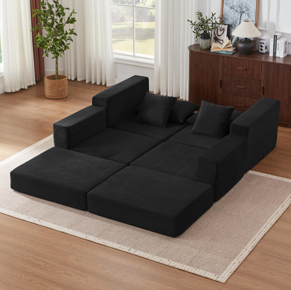 SOFA modular 2-Sitzer Cord Schwarz - Schwarz, Kunststoff (96/259.5cm) - Meubliv