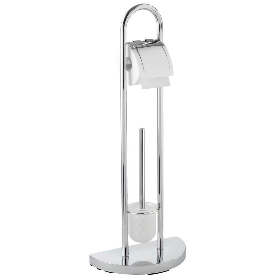 TOILETTENPAPIERSTÄNDER und Toilettenbürste Cosenza 33/18/84 cm - Silberfarben, Metall (18/84/33cm) - Wenko