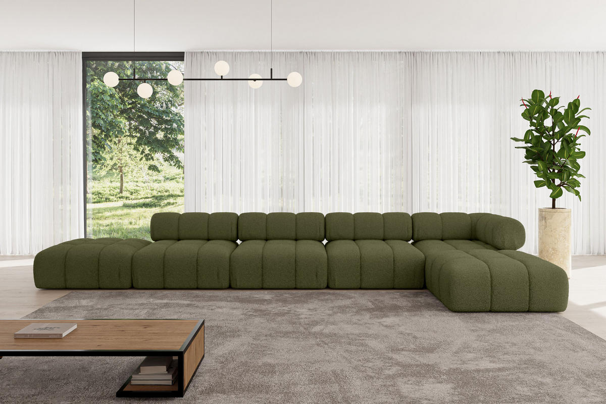 ECKSOFA modulares Sofa Kerru-L3 - 475x190x70 cm Grün Bouclé - Grün, Holzwerkstoff/Textil (475/190cm) - ALTDECOR