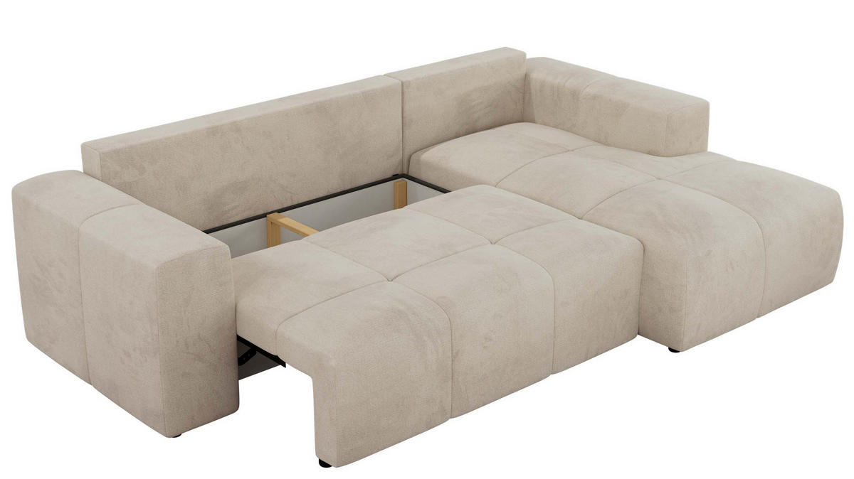 ECKSOFA MONIVA Beige Velvet - Rechts - Beige/Schwarz, Textil (266/164cm) - MKS