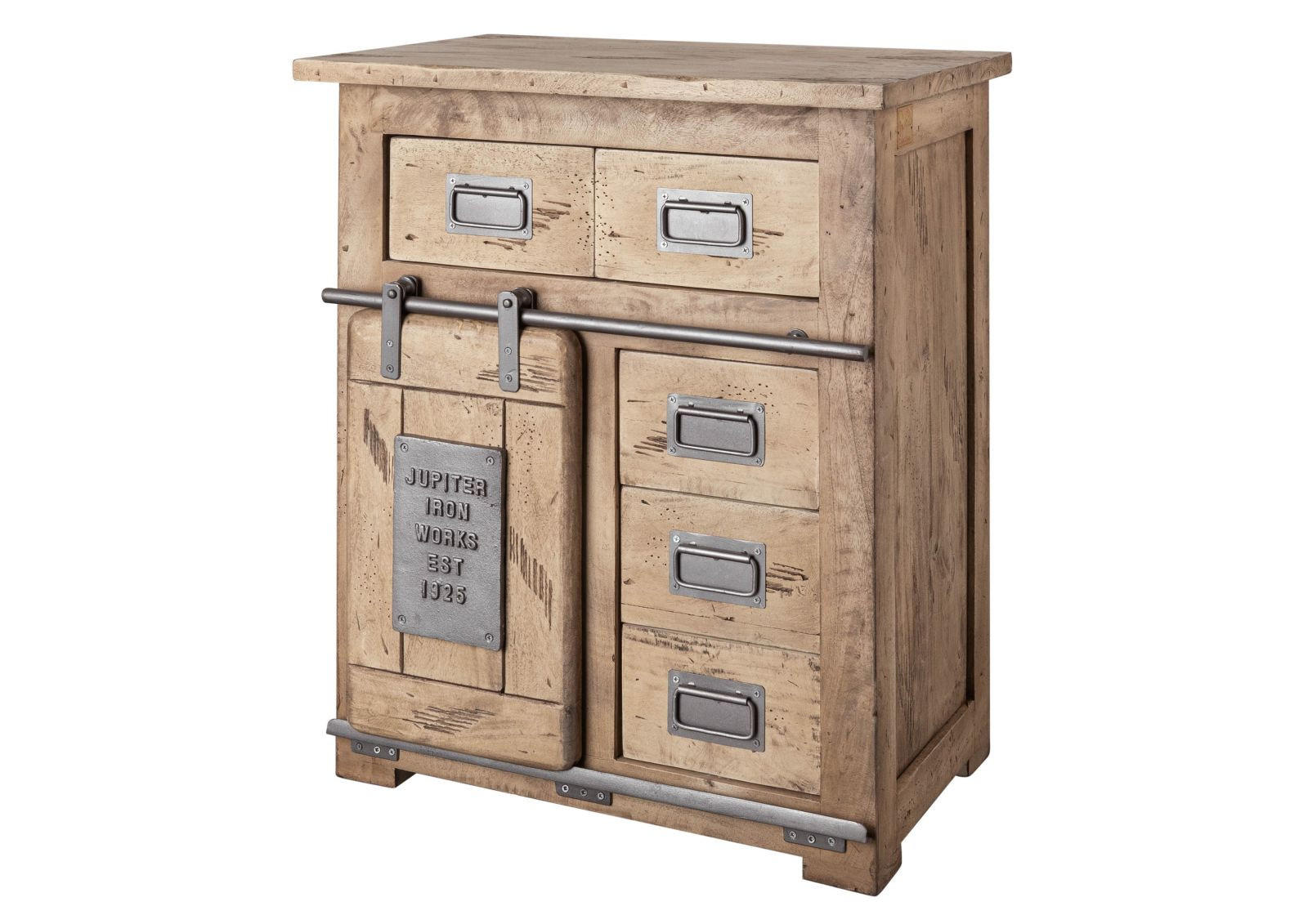 KOMMODE Mango 70x45x85 whitewash lackiert RAILWAY #311 - Beige, Holz (70/85/45cm) - Massivmoebel24