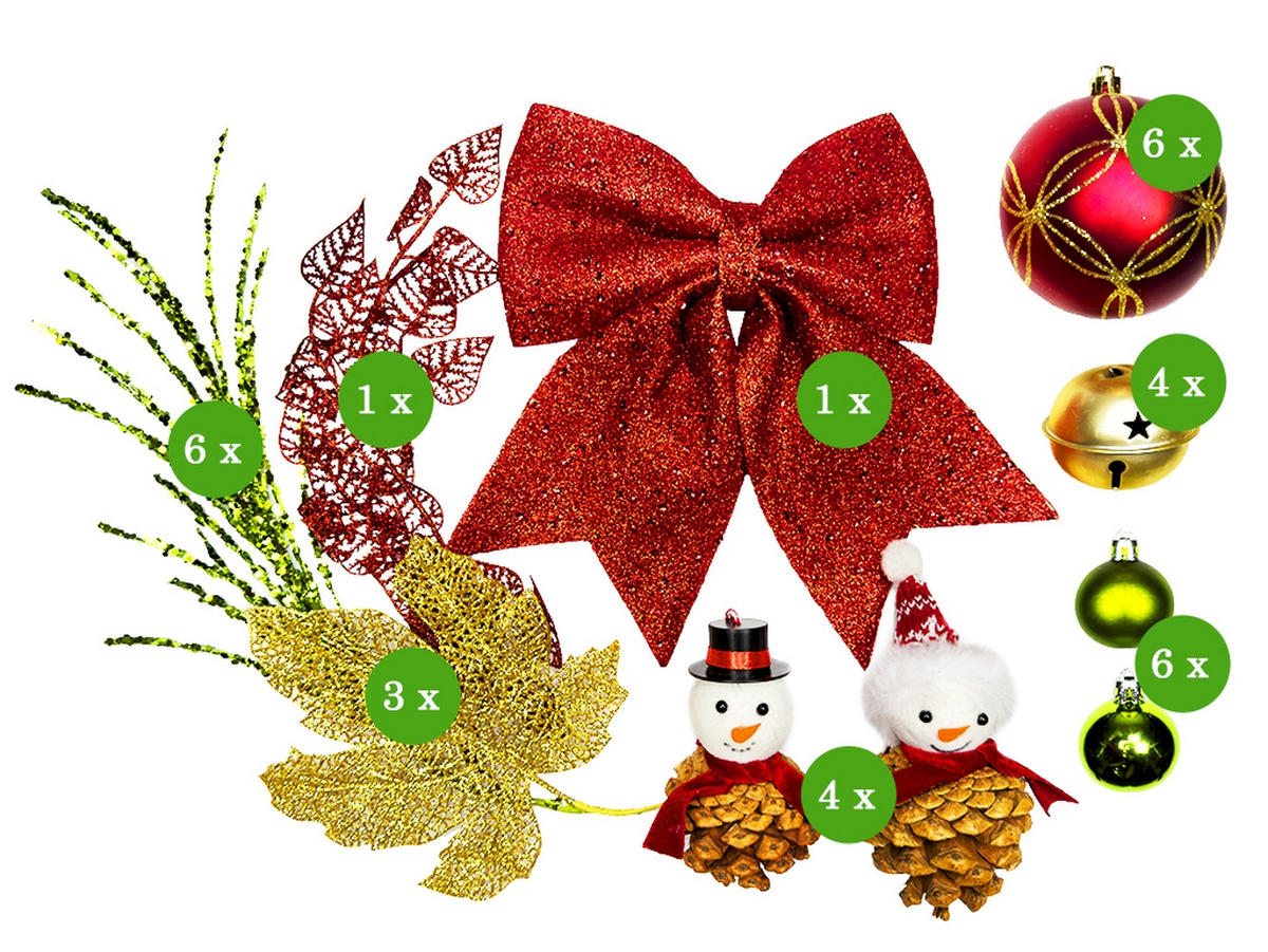 LAALU WEIHNACHTSBAUM geschmückt künstlich SNOWBIRD II 60 cm mit LED-Beleuchtung IN FLOWER - Rot/Goldfarben, Kunststoff (60cm) - LAALU