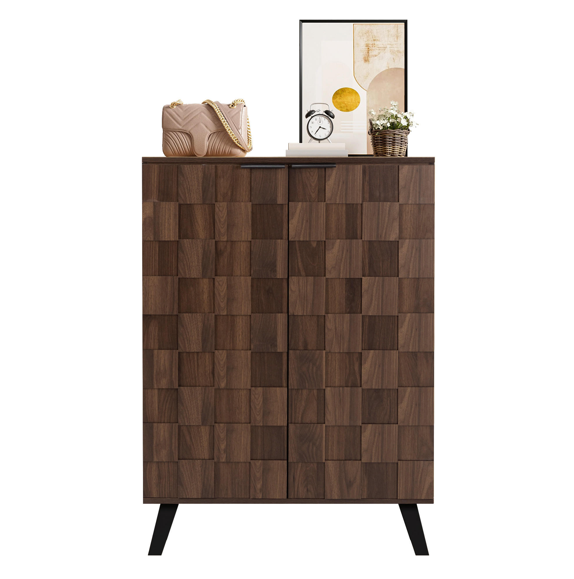 Modfu BOTNÍK z dřevotřísky 80x35,5x110 cm tmavá dřevodekor s nastavitelnými policemi a tlumeným zavíráním