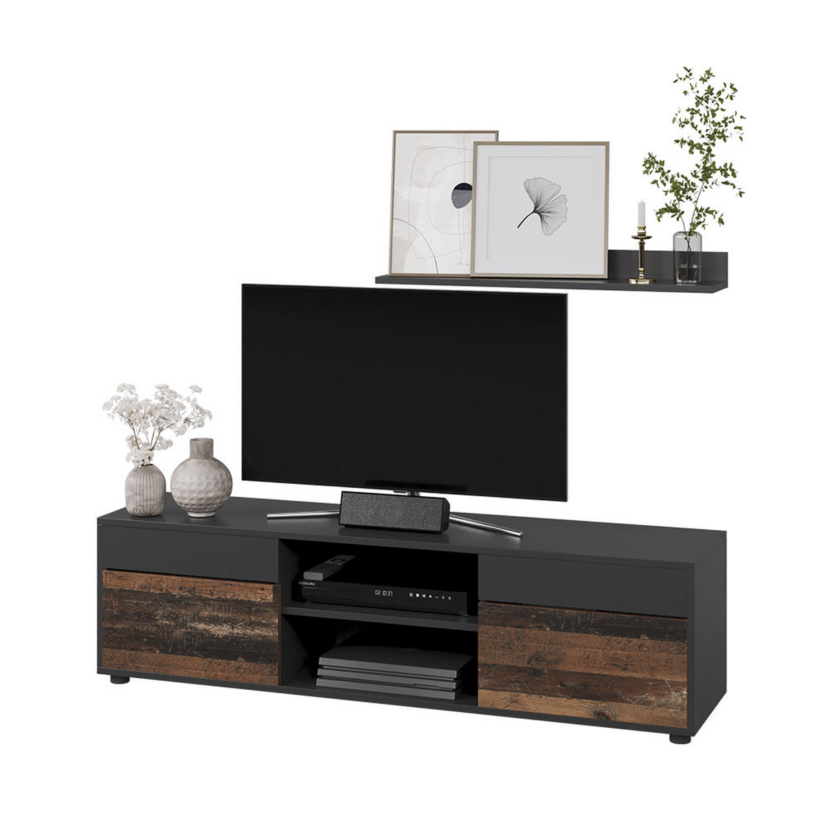 ŽIVÁ STĚNA Berno Černá/starý styl - černá/hnědá, kompozitní dřevo (139.8/38.9/35.4cm) - Vicco