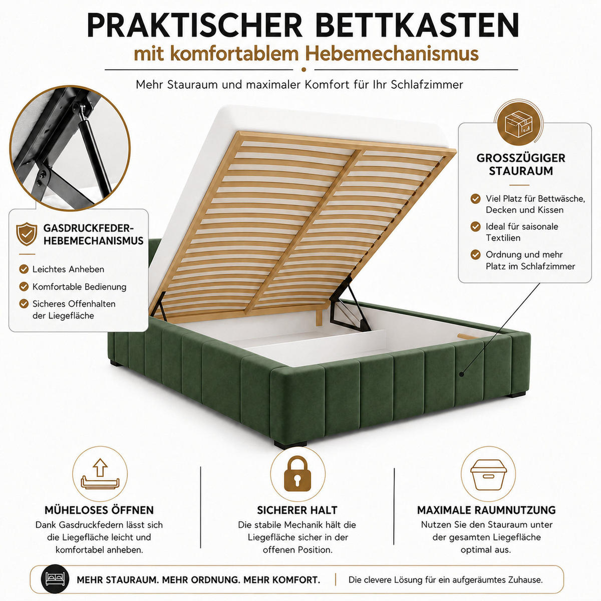 MARPUR Polsterbett NERO 180x200 cm mit Bettkasten und Lattenrost, Grün - Chromfarben/Grün, Holz/Holzwerkstoff (180/200cm) - Marpur