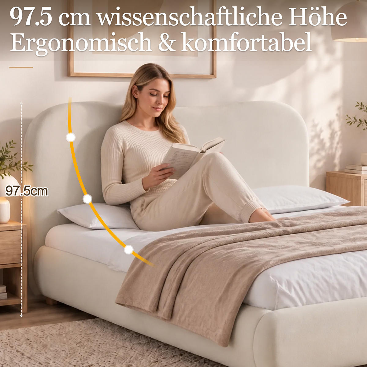 POLSTERBETT 180x200cm, Creme, Samt, Stauraum - Creme, Textil (180/200cm) - FLIEKS