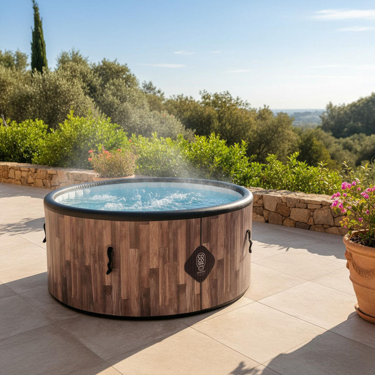 WHIRLPOOL Aufblasbar NORDIK - 150 cm Durchmesser - 800 Liter - Motor 2240 W - Für 2 bis 4 Personen - Braun, Kunststoff (150/70/70cm) - COCO SPA