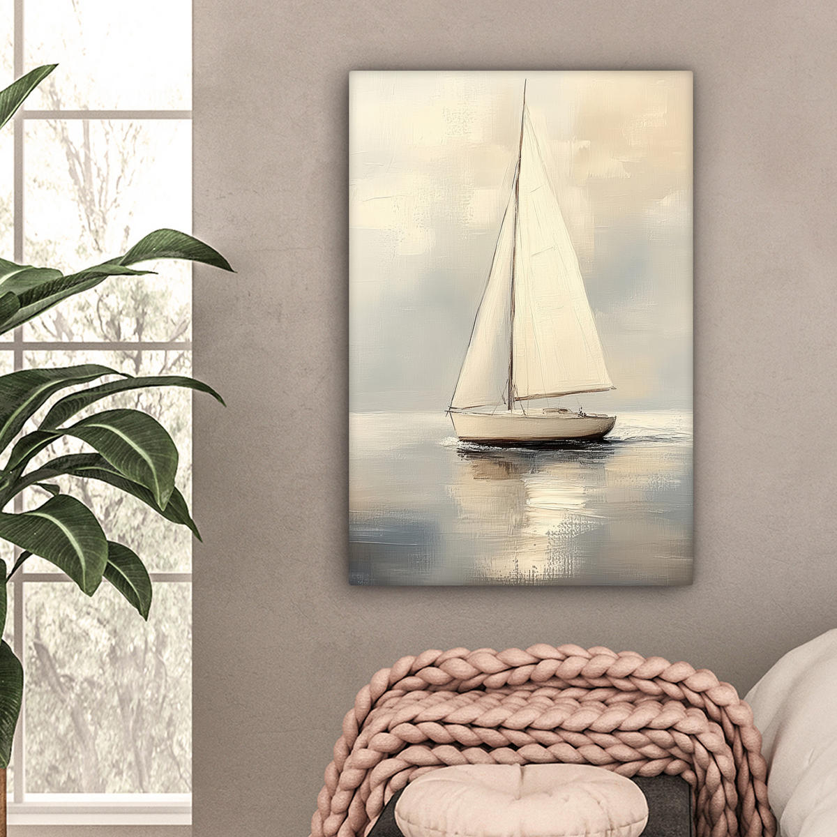 LEINWANDBILD Segelschiff - Meer - Bewölkt 60x90 cm - Creme, Textil (60/90cm) - MuchoWow