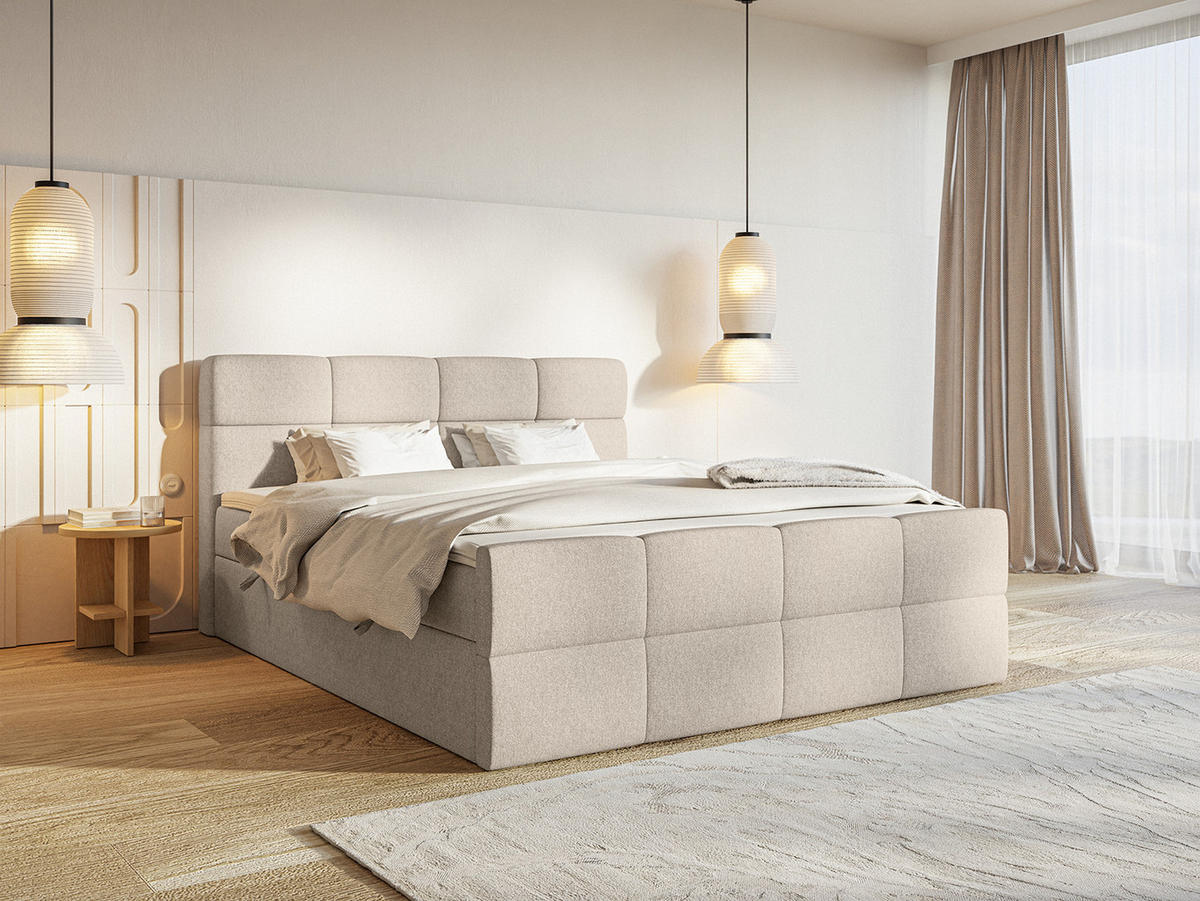 BOXSPRINGBETT ALZEA 200x200 cm, Beige - Beige, Textil (200/200cm) - Fedve