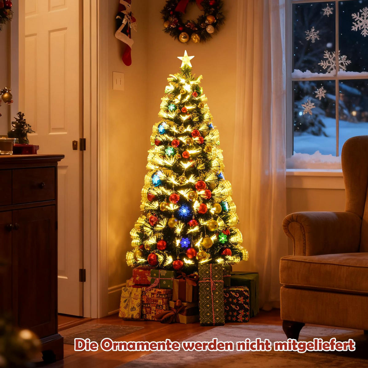 WEIHNACHTSBAUM Tannenform mit 8 Lichtmodi 150 cm warmweiße Glasfaser - Grün, Metall (150cm) - COSTWAY