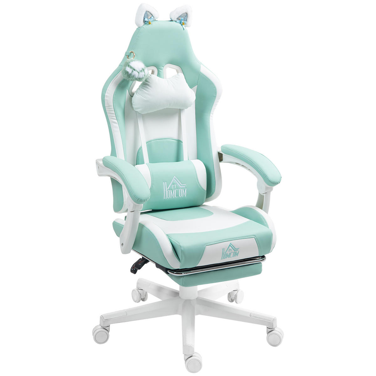GAMINGSTUHL DE-05202 Katzenohren, neigbare Lehne & Fußstütze Seeblau - Dunkelblau, Metall (62/124/65cm) - ComfortXL