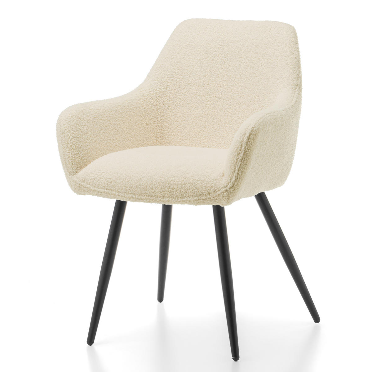 STUHL BOUCLE gepolsterter - hellbeige ecru - Boucle TEDDY - Beige/Schwarz, Metall (58/87/61cm) - NEW HOME