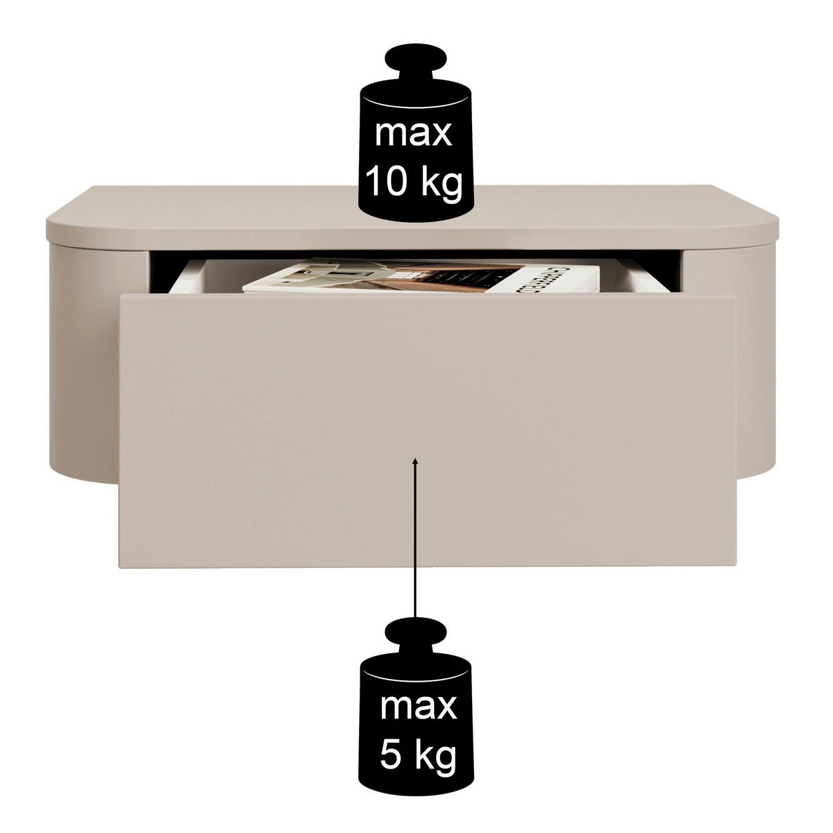 NOČNÍ STOLEK set 2 kusů Luvio kašmírově šedá 59 cm - šedohnědá, kompozitní dřevo (59.1/20/39cm) - Selsey