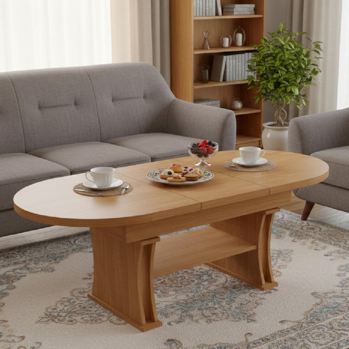 COUCHTISCH oval ausziehbar höhenverstellbar Ablage 130/80/60 cm - Erlefarben, Holzwerkstoff (80/130/60cm) - designimpex