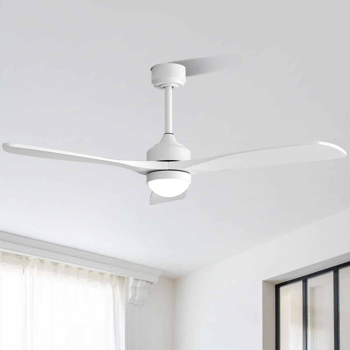 DECKENVENTILATOR 52Zoll Weiß LED Licht DC Motor Massivholz Flügel - Weiß, Kunststoff (132.08/132.08/28.8cm) - CASIVA