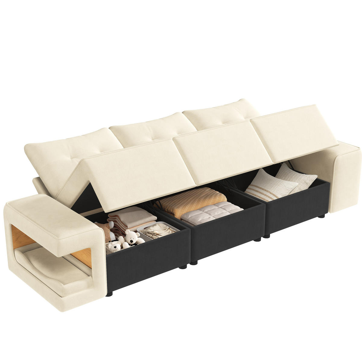 3-SITZER-SOFA 229,5/78/84 cm beige aus Samt mit Stauraum - Beige, Textil (78/84/229.5cm) - OKWISH