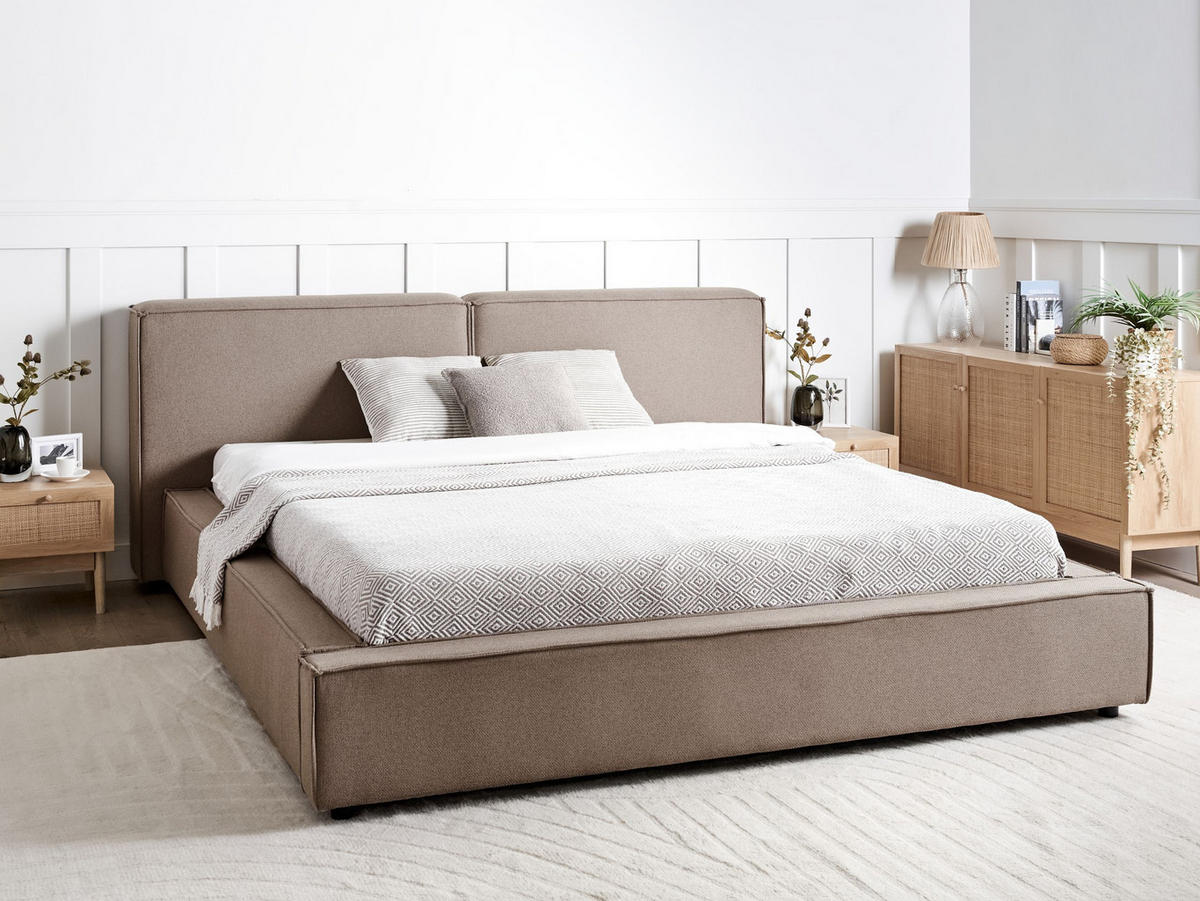 POLSTERBETT mit Lattenrost 180x200 cm Braun Linards - Hellbraun, Textil (180/200cm) - Beliani