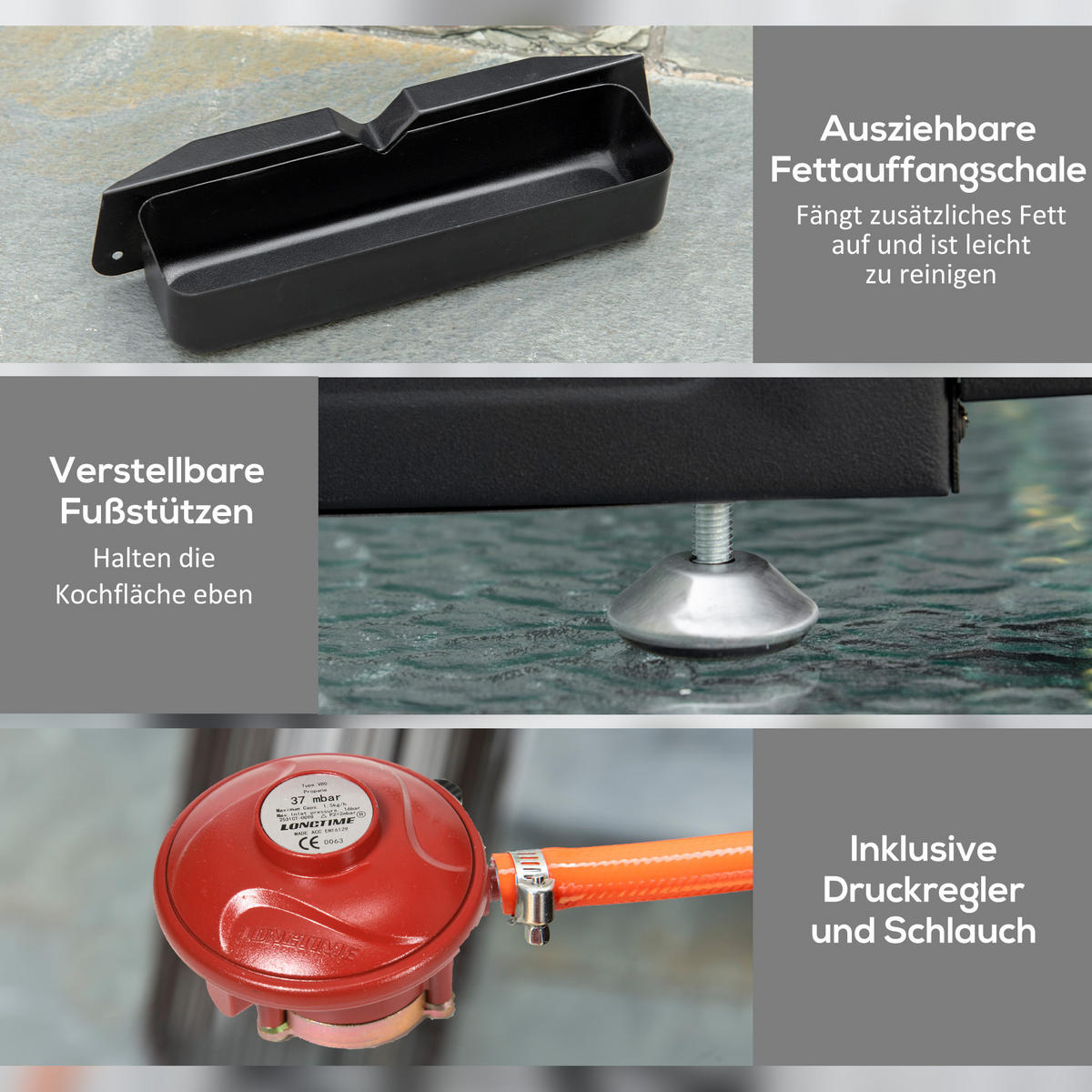 GASGRILL Edelstahl Metall Schwarz - Schwarz, Metall (48/21/63cm) - Outsunny