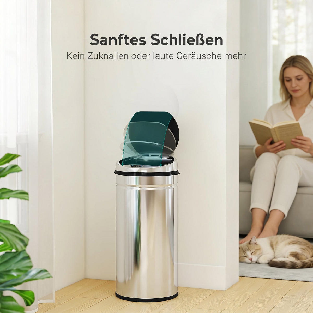 MÜLLEIMER 42L Automatischer Abfalleimer aus Metall Silber 30,5/68/30,5 cm - Silberfarben, Metall (30.5/68/30.5cm) - Rolipo