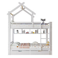 ETAGENBETT 90/200 cm Weiß mit Schubladen und Regalen aus Kiefernholz - Weiß, Holzwerkstoff (90/200cm) - OKWISH